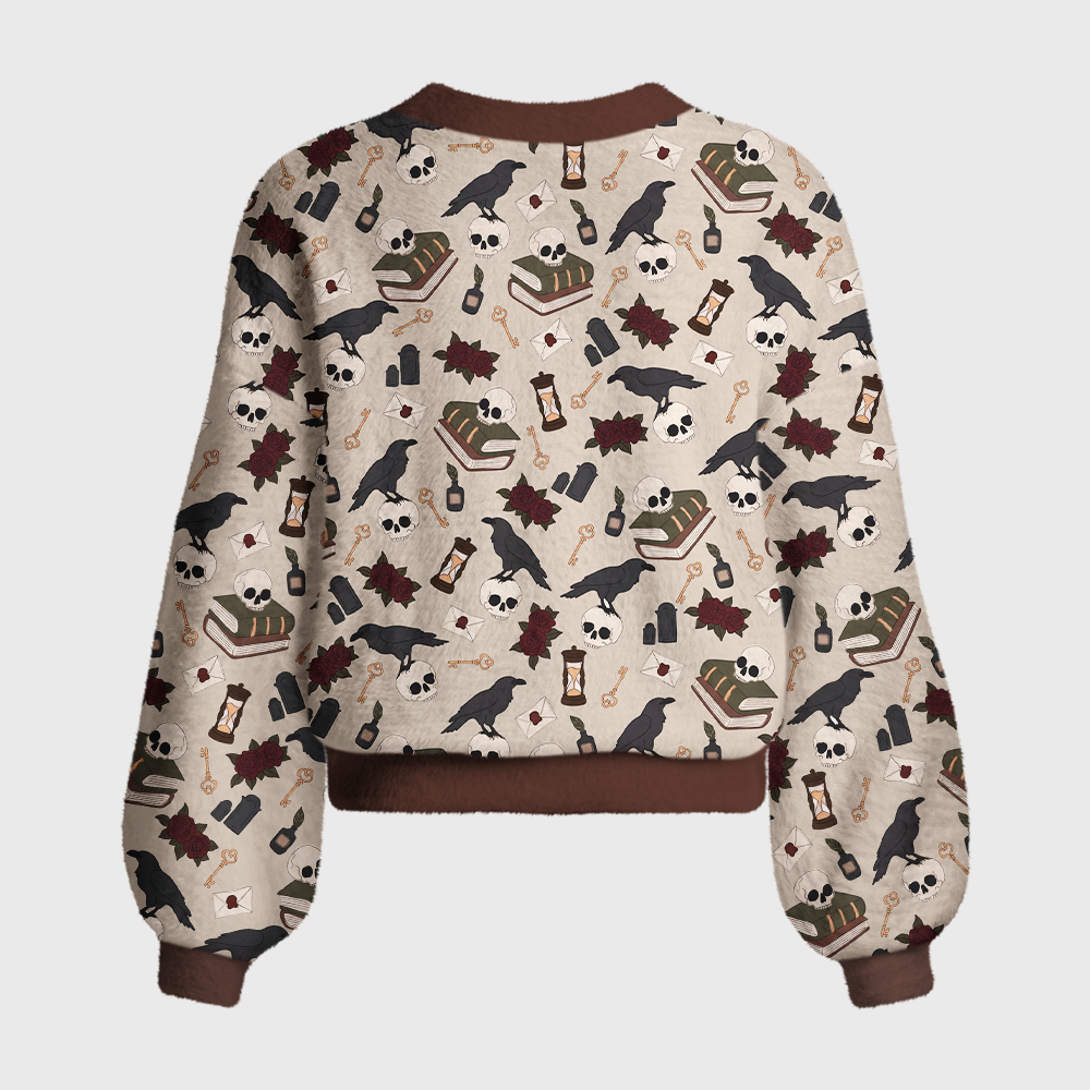 Pagewings Reading Crow Women's Cardigan Sweater