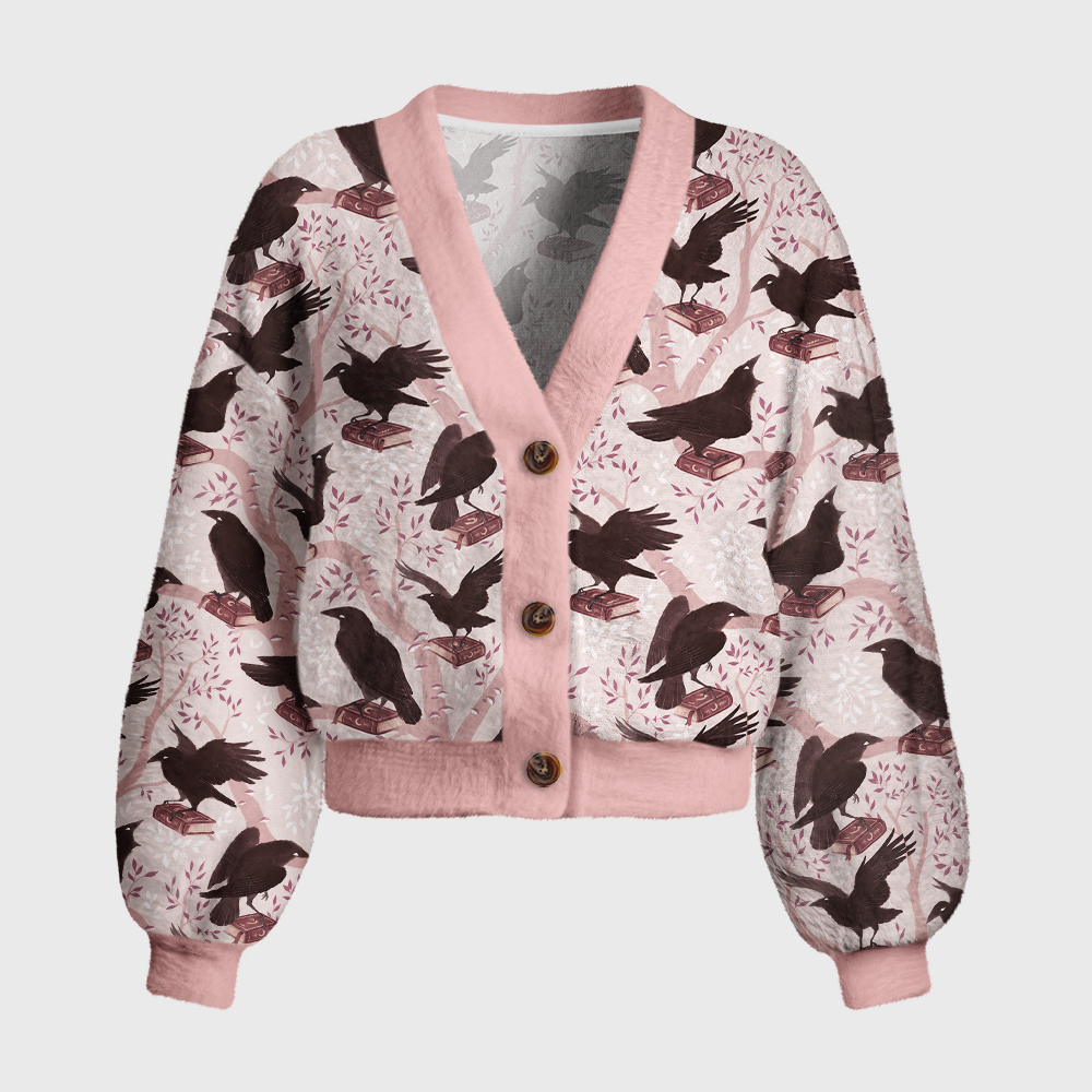 Pagewings Reading Crow Women's Cardigan Sweater