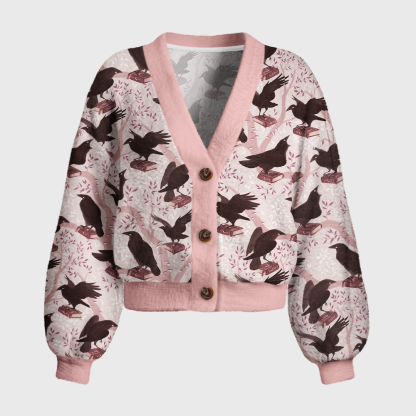 Pagewings Reading Crow Women's Cardigan Sweater