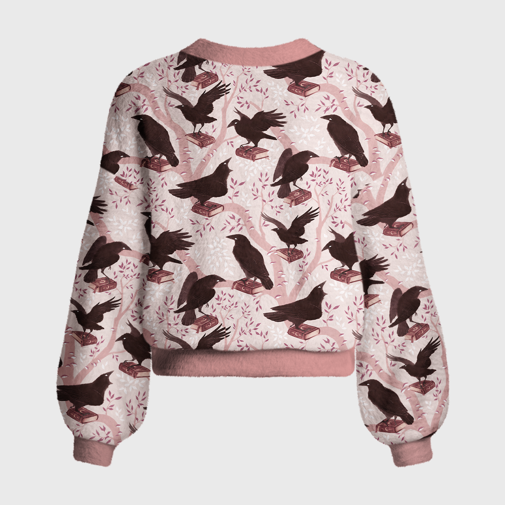 Pagewings Reading Crow Women's Cardigan Sweater