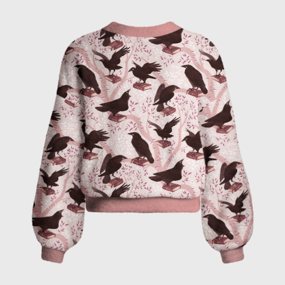 Pagewings Reading Crow Women's Cardigan Sweater