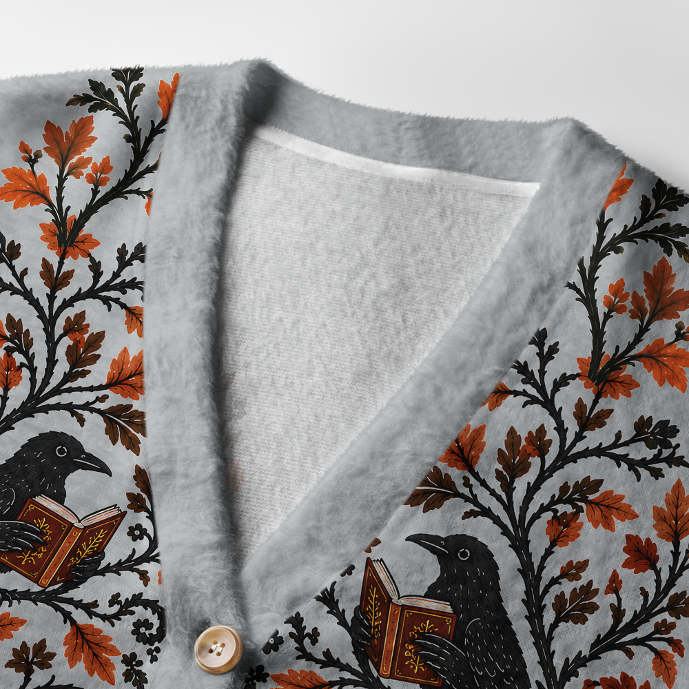 Pagewings Reading Crow Light Knit Unisex Cardigan Sweaters