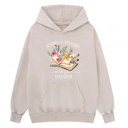 Pagewings Reading Is Dreaming With Your Eyes Open Unisex Washed Hoodie