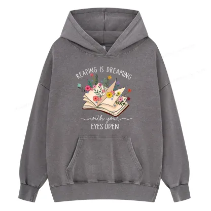 Pagewings Reading Is Dreaming With Your Eyes Open Unisex Washed Hoodie