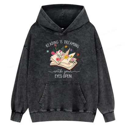 Pagewings Reading Is Dreaming With Your Eyes Open Unisex Washed Hoodie