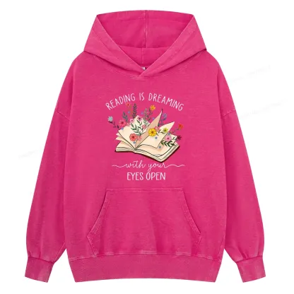 Pagewings Reading Is Dreaming With Your Eyes Open Unisex Washed Hoodie