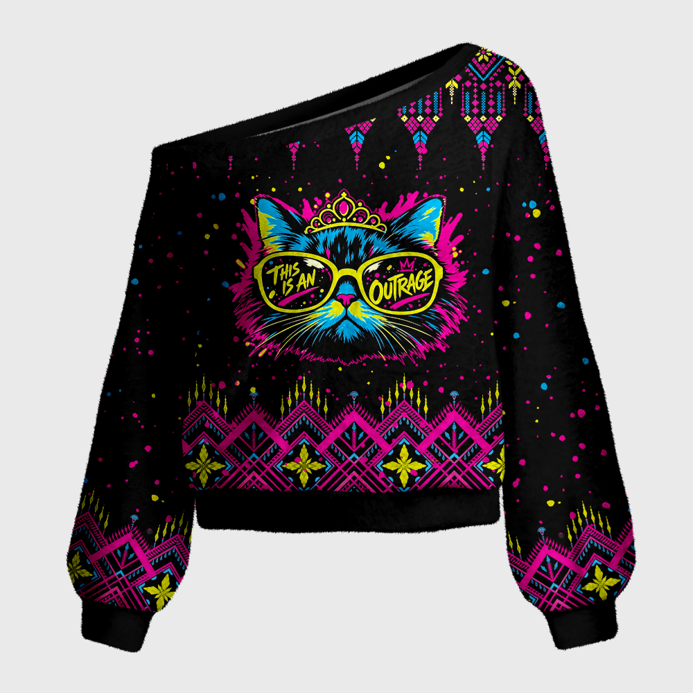 Pagewings Sci Fi Book Lover Off Shoulder Ugly Knit Sweater
