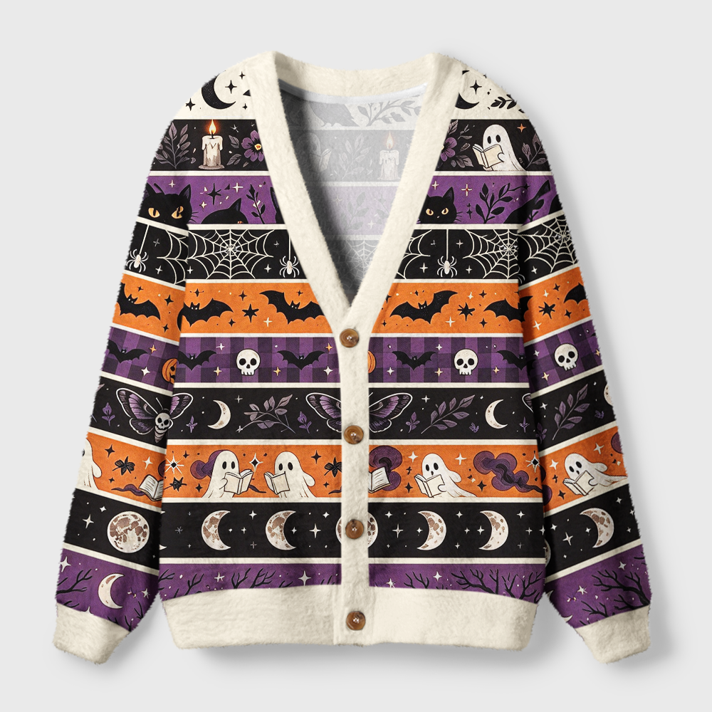 Pagewings Ghosts Love Reading Light Knit Unisex Cardigan Sweaters