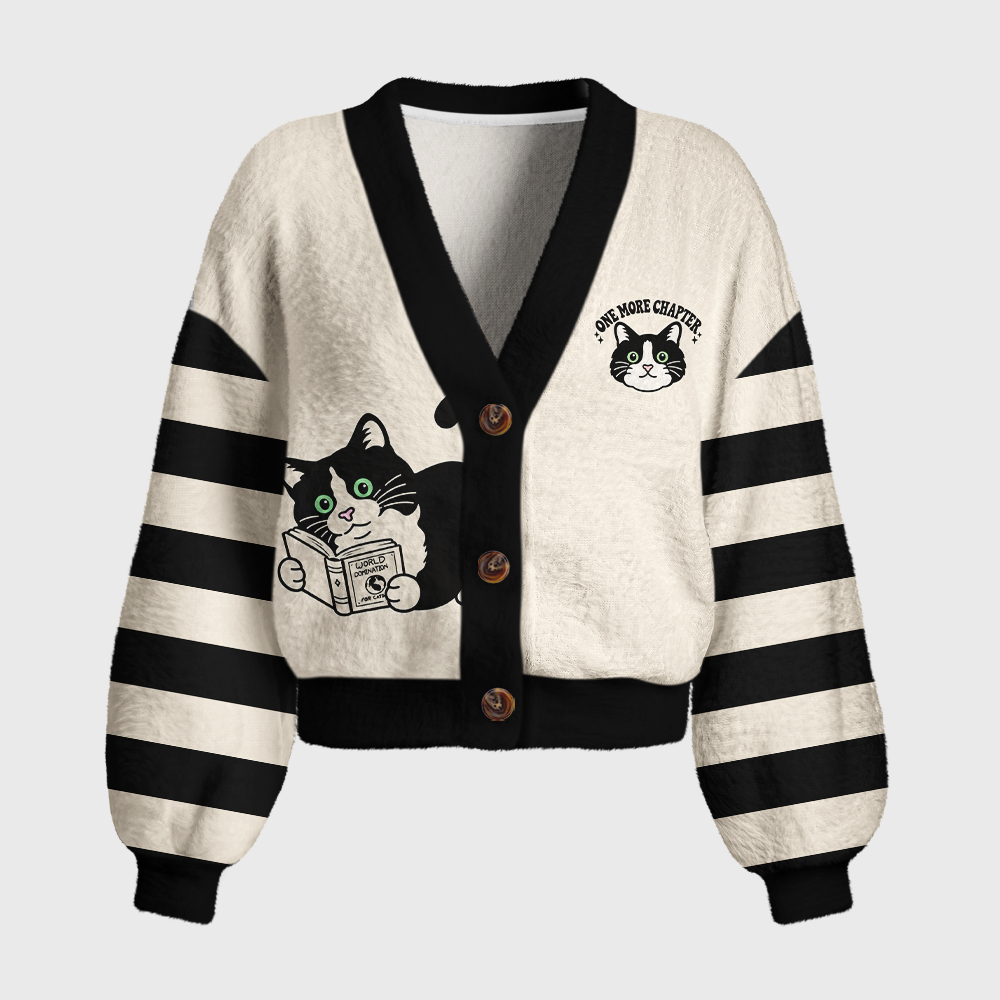 Pagewings Cat Book Lover Women's Cardigan Sweater
