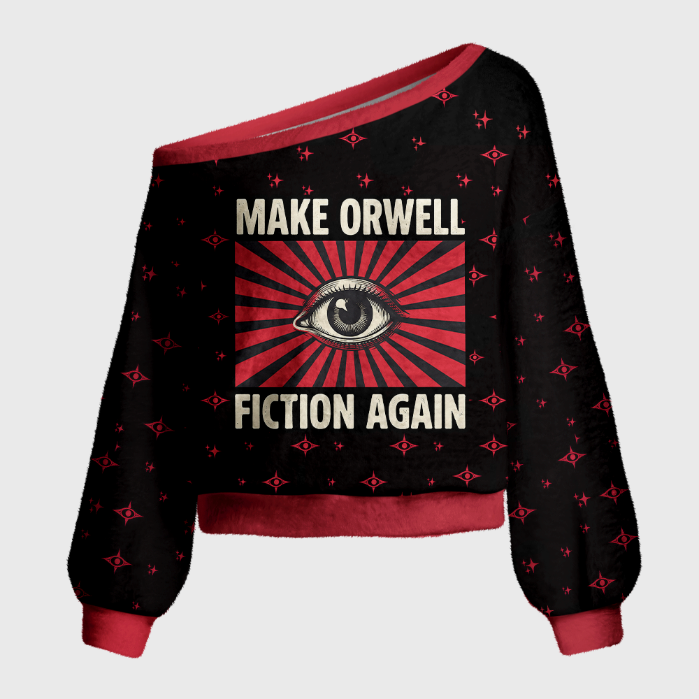 Pagewings Make Orwell Fiction Again Off Shoulder Ugly Knit Sweater
