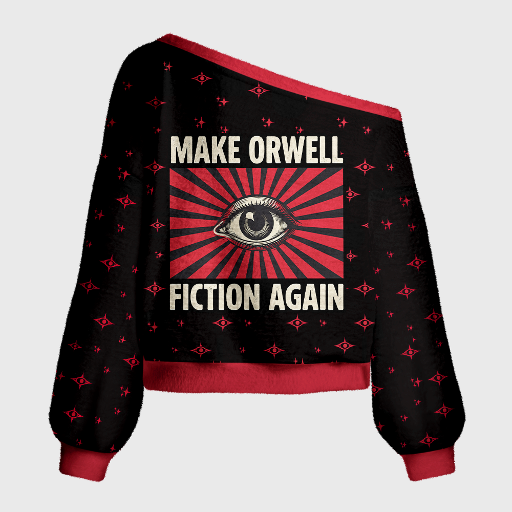Pagewings Make Orwell Fiction Again Off Shoulder Ugly Knit Sweater