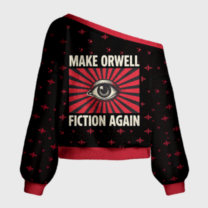 Pagewings Make Orwell Fiction Again Off Shoulder Ugly Knit Sweater