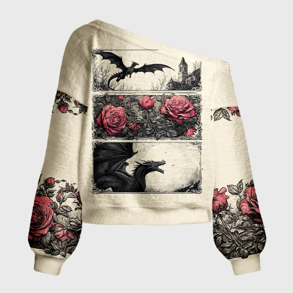 Pagewings Fantasy Bookish Off Shoulder Ugly Knit Sweater