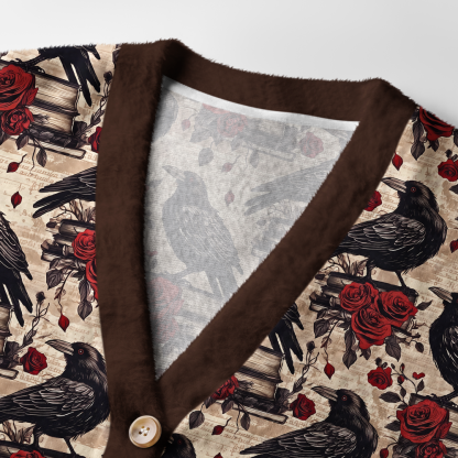 Pagewings Reading Crow Light Knit Unisex Cardigan Sweaters