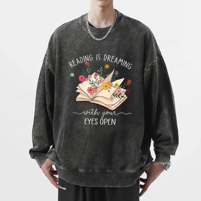Pagewings Reading Is Dreaming With Your Eyes Open Unisex Washed Sweatshirt