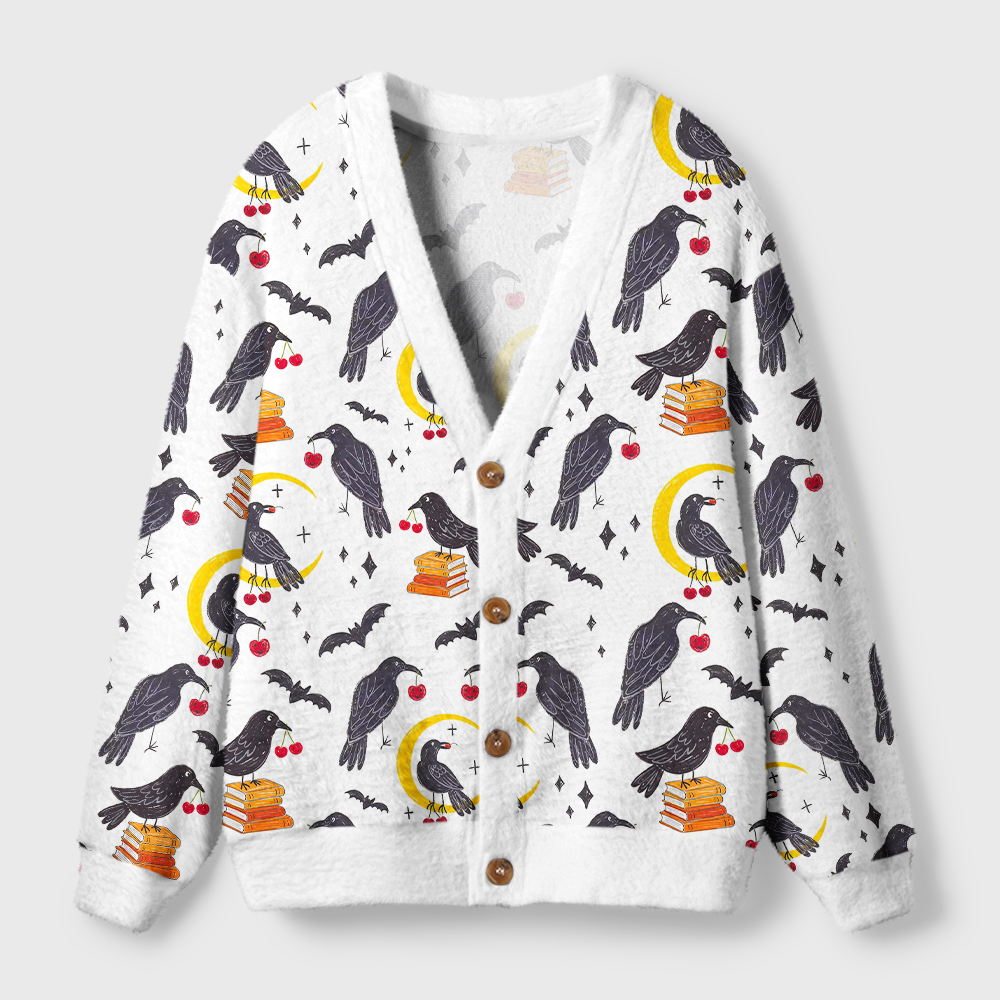 Pagewings Reading Crow Light Knit Unisex Cardigan Sweaters