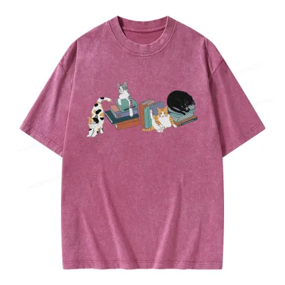 Pagewings Cats and Books Unisex Washed T-shirt