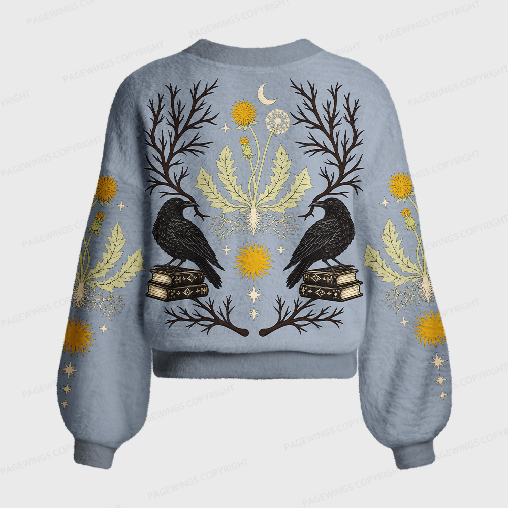 Pagewings Reading Crow Women's Cardigan Sweater