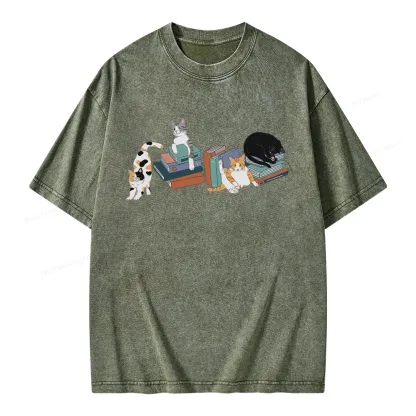 Pagewings Cats and Books Unisex Washed T-shirt