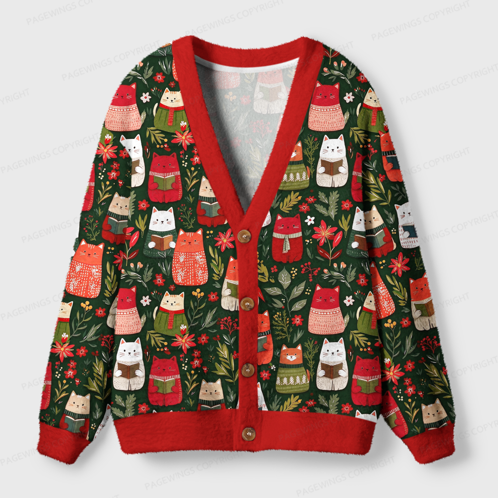Pagewings Christmas reading Light Knit Unisex Cardigan Sweaters