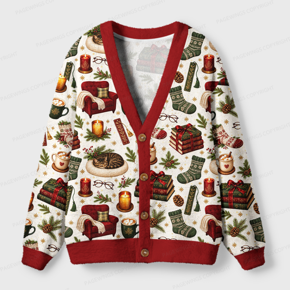 Pagewings Christmas reading Light Knit Unisex Cardigan Sweaters