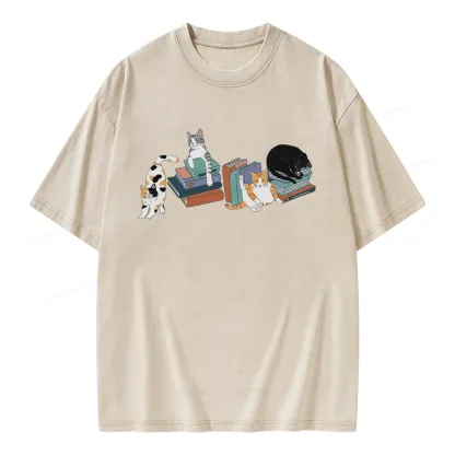 Pagewings Cats and Books Unisex Washed T-shirt