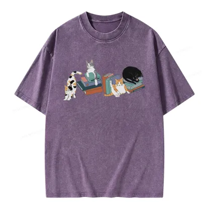 Pagewings Cats and Books Unisex Washed T-shirt
