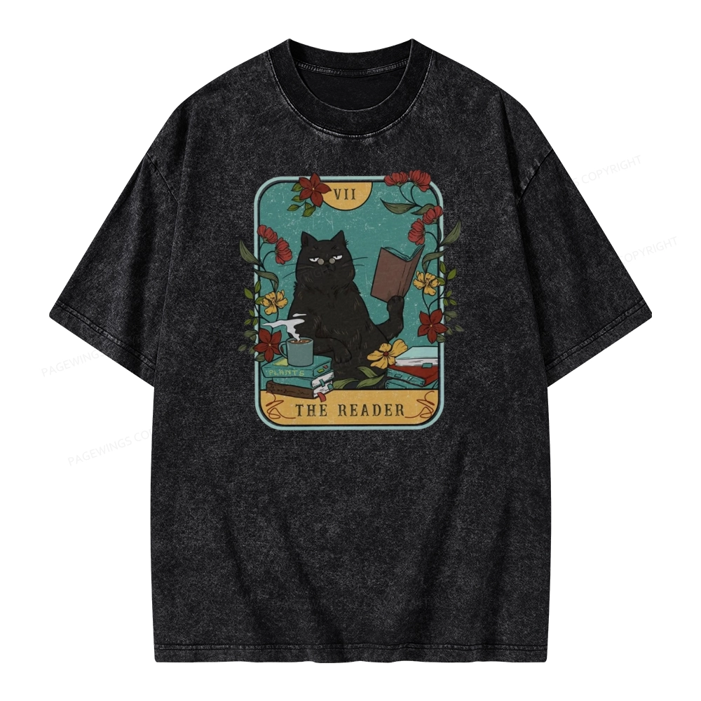 Pagewings The Reader Cat Unisex Washed T-shirt