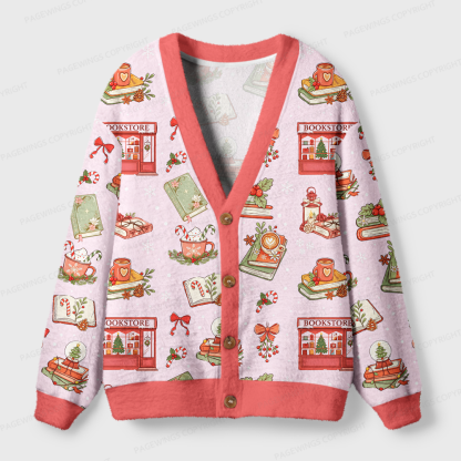 Pagewings Christmas Book Store Light Knit Unisex Cardigan Sweaters