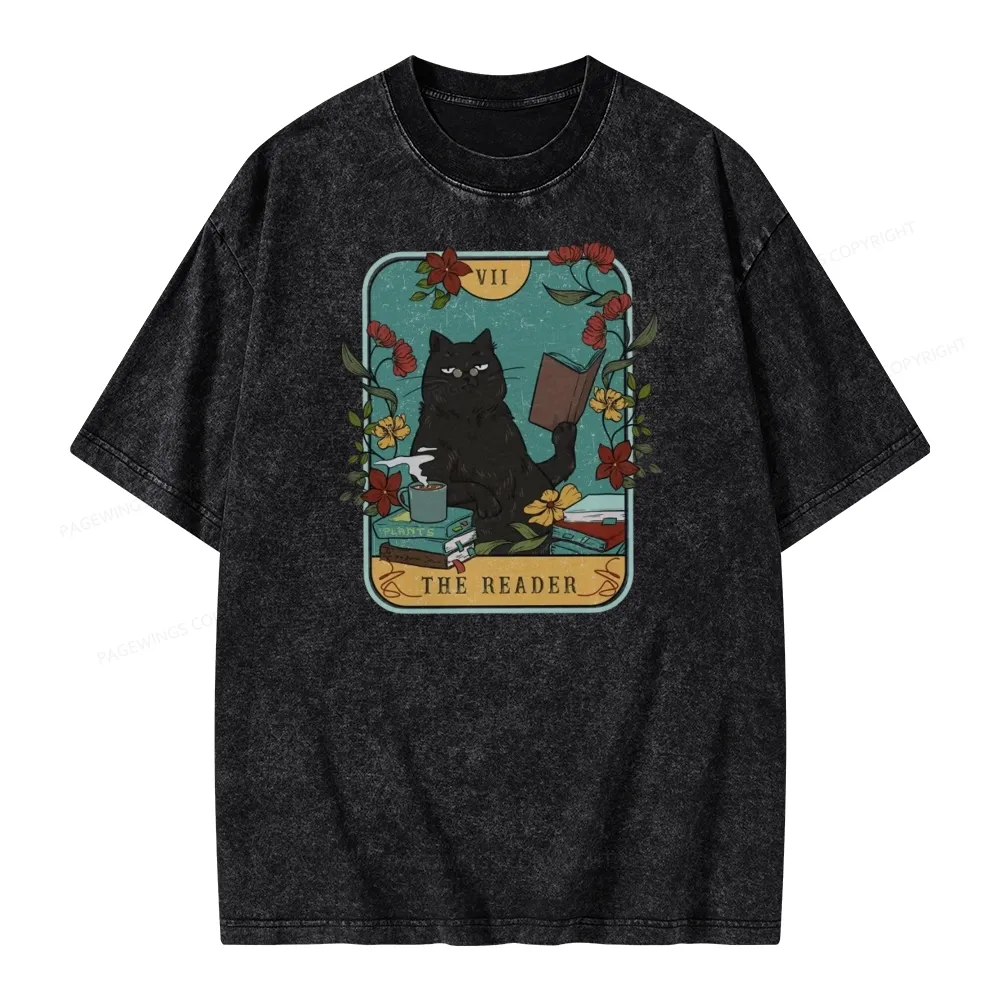 Pagewings The Reader Cat Unisex Washed T-shirt