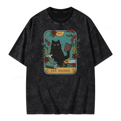 Pagewings The Reader Cat Unisex Washed T-shirt