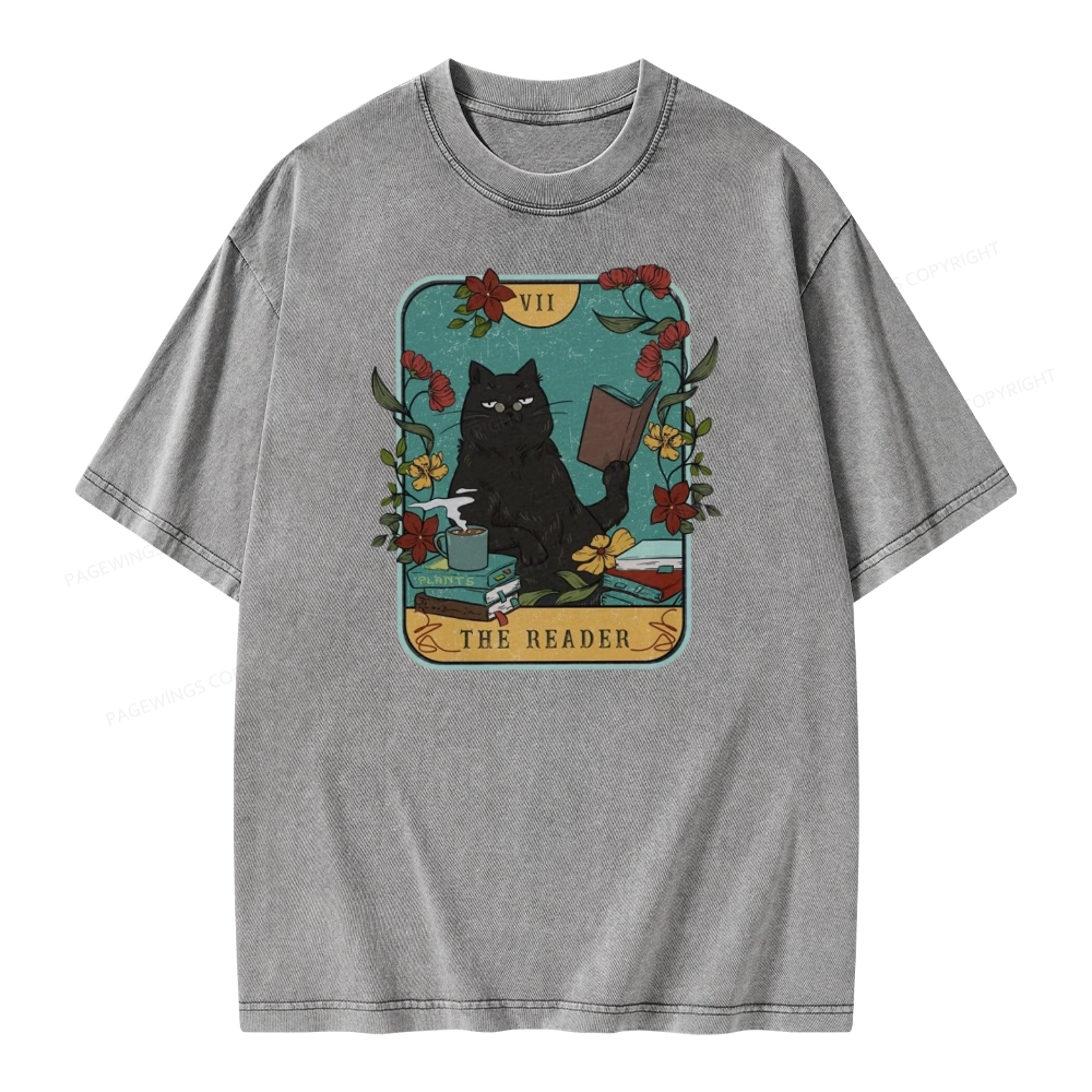 Pagewings The Reader Cat Unisex Washed T-shirt