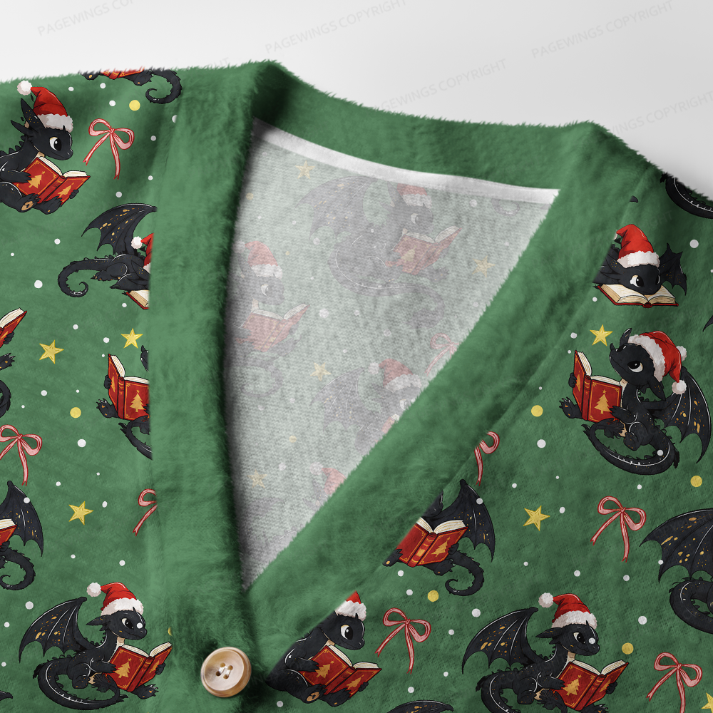 Pagewings Christmas Book Dragon Light Knit Unisex Cardigan Sweaters