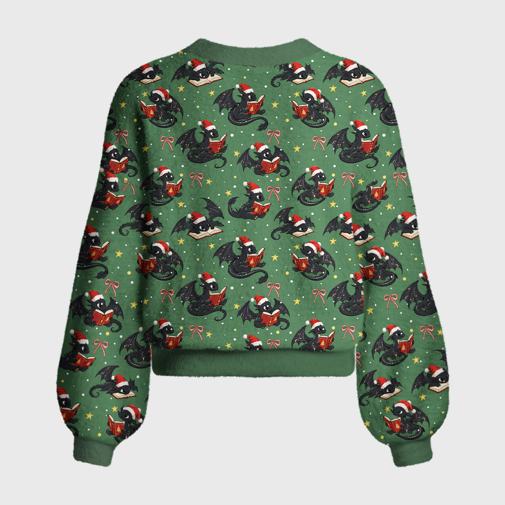 Pagewings Christmas Book Dragon Women's Cardigan Sweater
