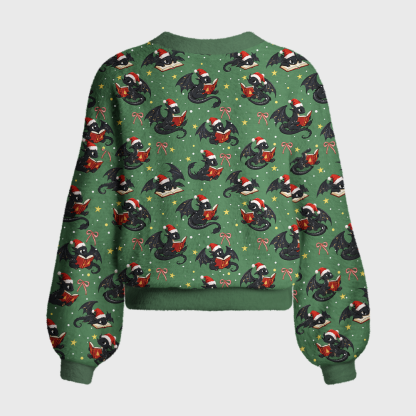 Pagewings Christmas Book Dragon Women's Cardigan Sweater
