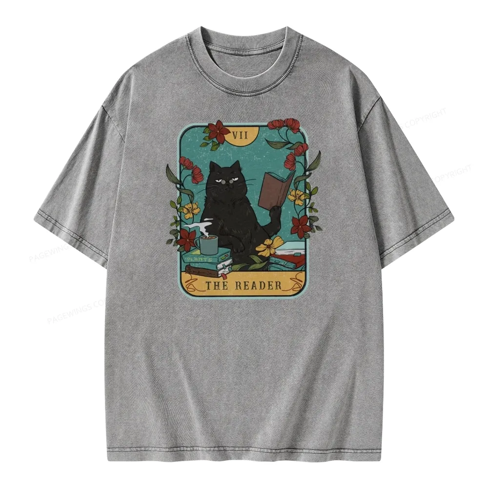 Pagewings The Reader Cat Unisex Washed T-shirt