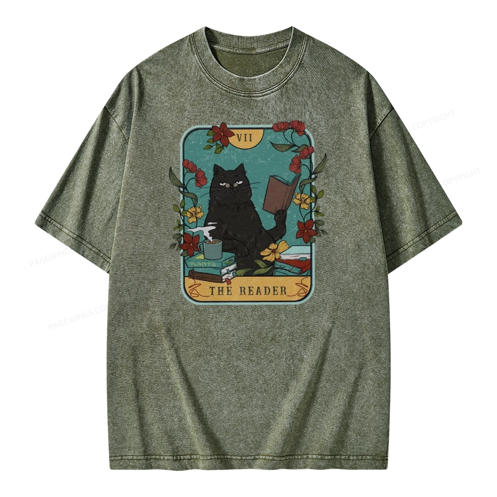 Pagewings The Reader Cat Unisex Washed T-shirt