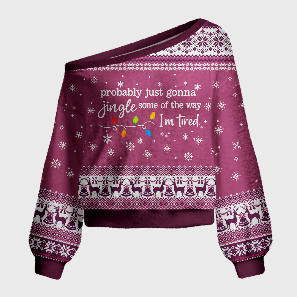 Pagewings Christmas Jingle Song Off Shoulder Ugly Knit Sweater