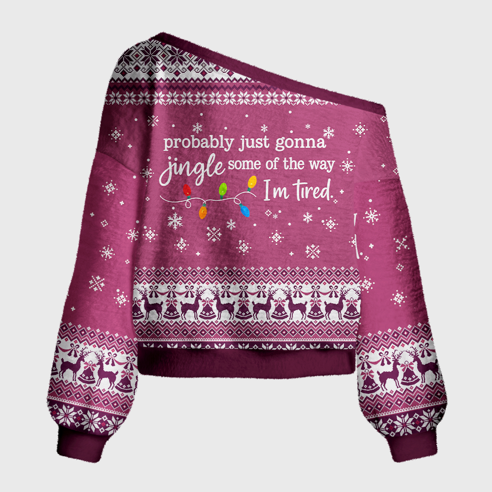 Pagewings Christmas Jingle Song Off Shoulder Ugly Knit Sweater