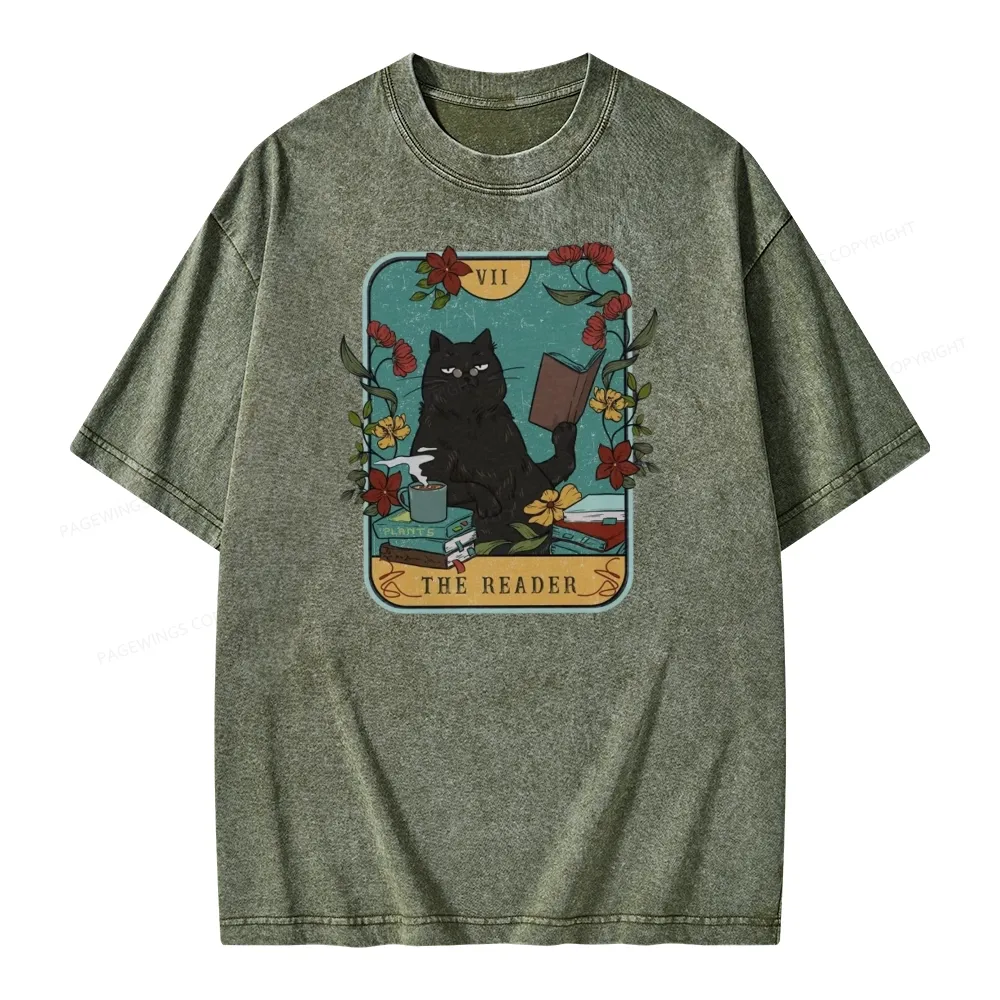 Pagewings The Reader Cat Unisex Washed T-shirt