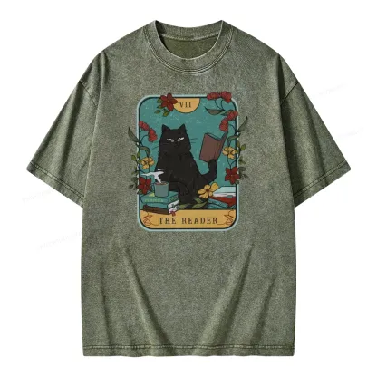 Pagewings The Reader Cat Unisex Washed T-shirt