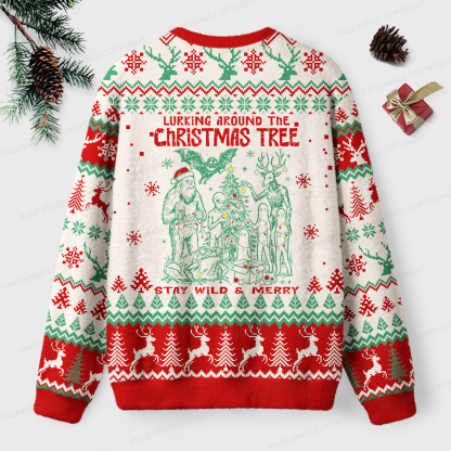 Pagewings Lurking Around The Christmas Tree Unisex Ugly Light Knit Sweatshirt