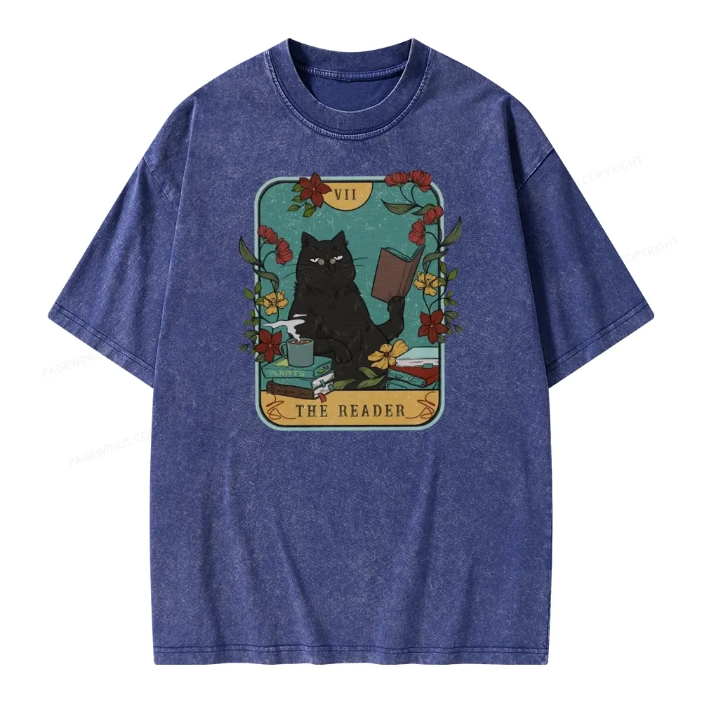 Pagewings The Reader Cat Unisex Washed T-shirt