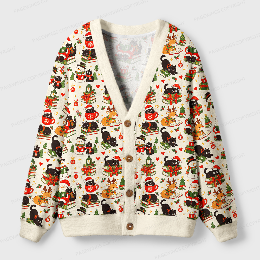 Pagewings Christmas Book Light Knit Unisex Cardigan Sweaters