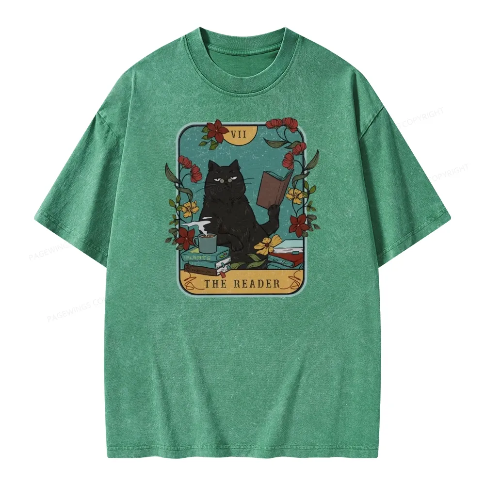 Pagewings The Reader Cat Unisex Washed T-shirt
