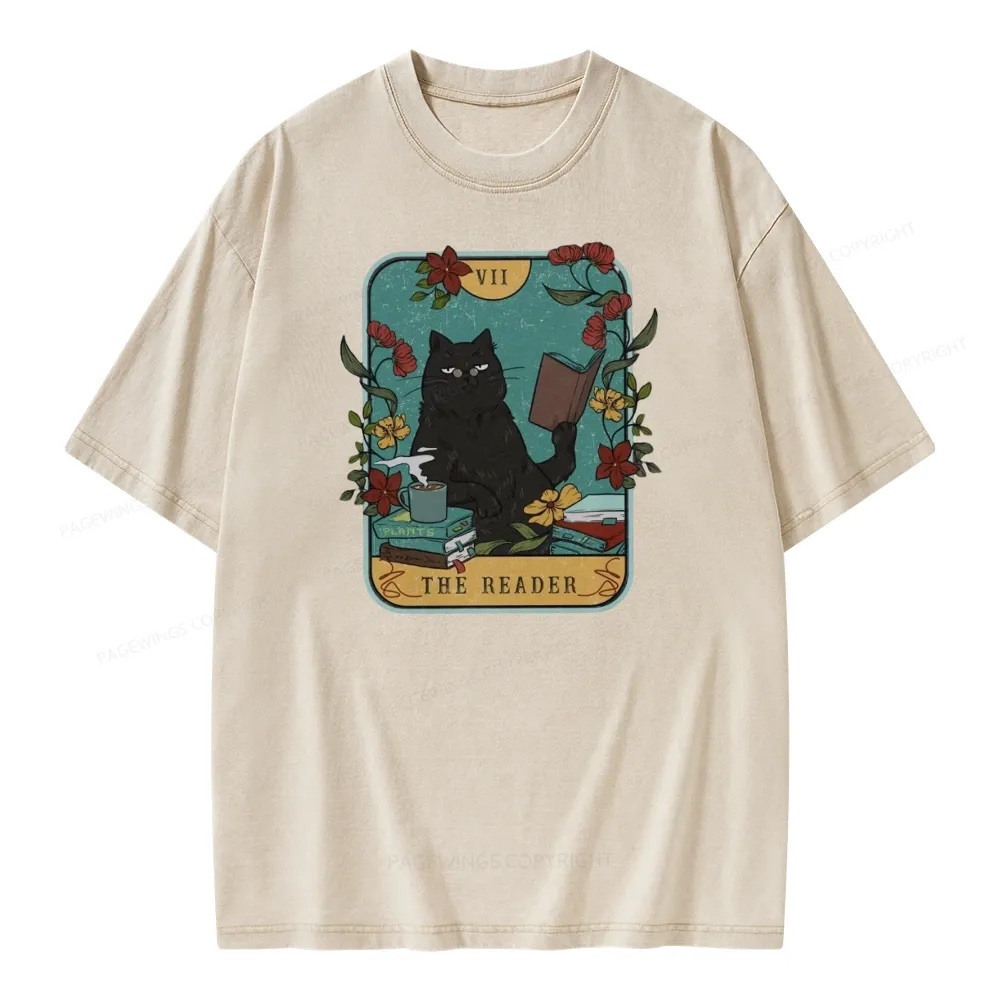 Pagewings The Reader Cat Unisex Washed T-shirt