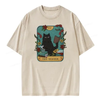 Pagewings The Reader Cat Unisex Washed T-shirt