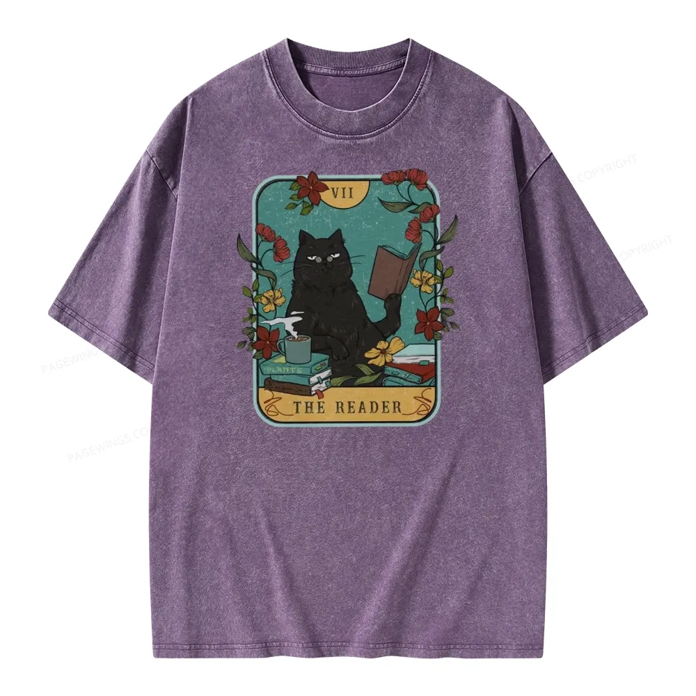 Pagewings The Reader Cat Unisex Washed T-shirt