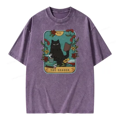 Pagewings The Reader Cat Unisex Washed T-shirt