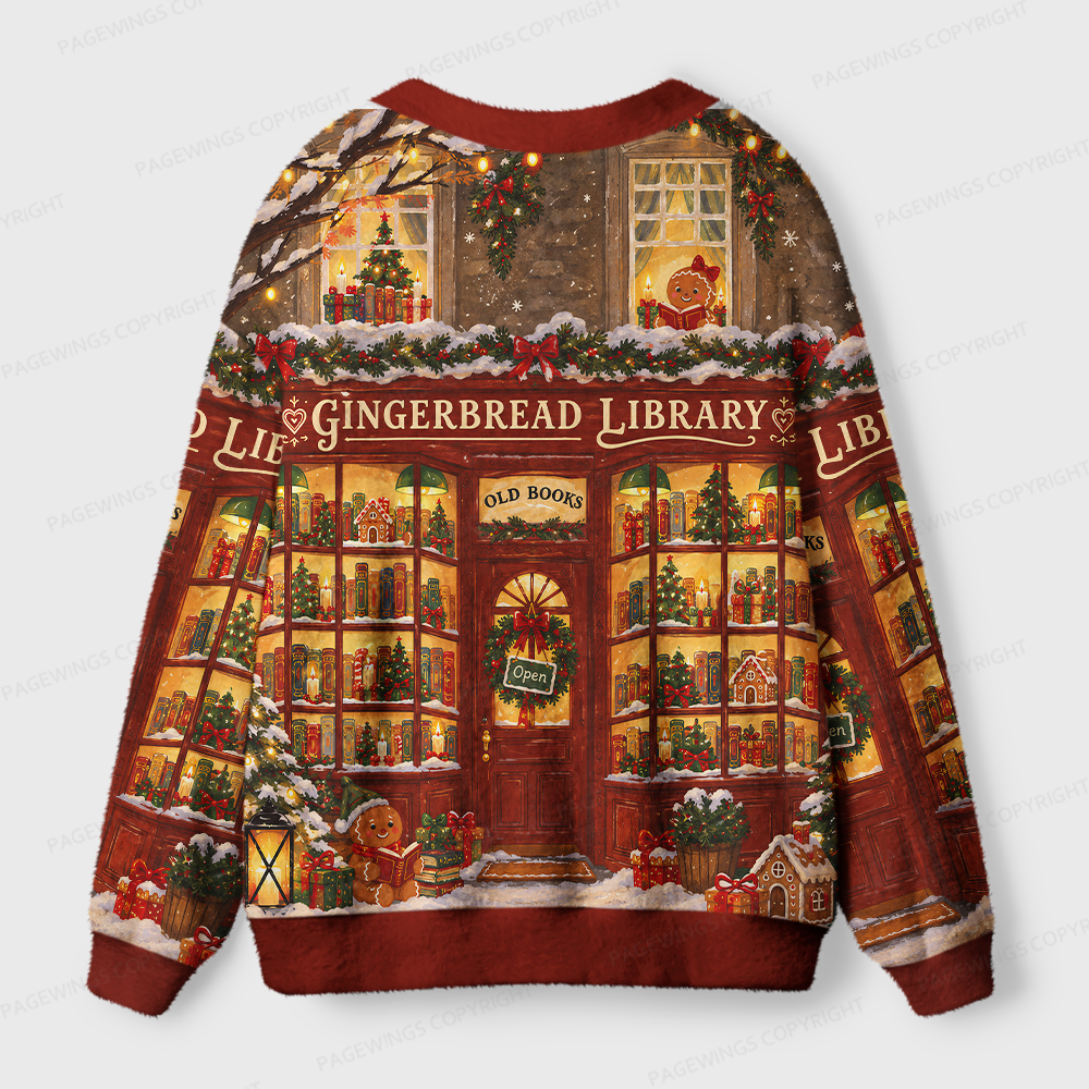 Pagewings Gingerbread Library Light Knit Unisex Cardigan Sweaters